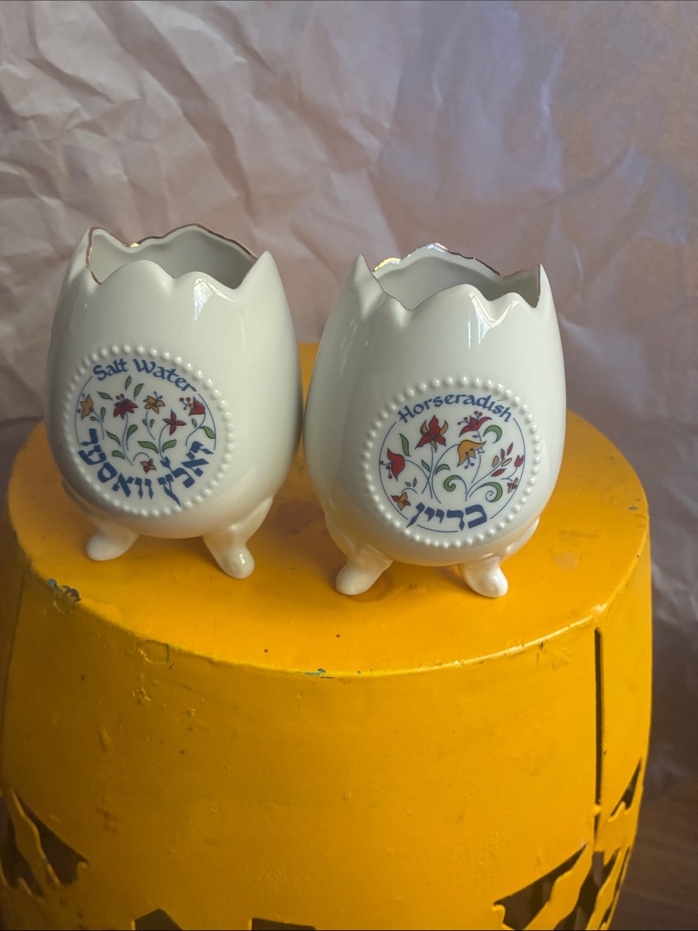 Ceramic Egg-Shaped Salt Water & Horseradish Set - White